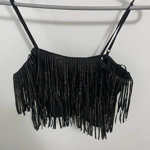 Rhinestone fringe cropped shirt
